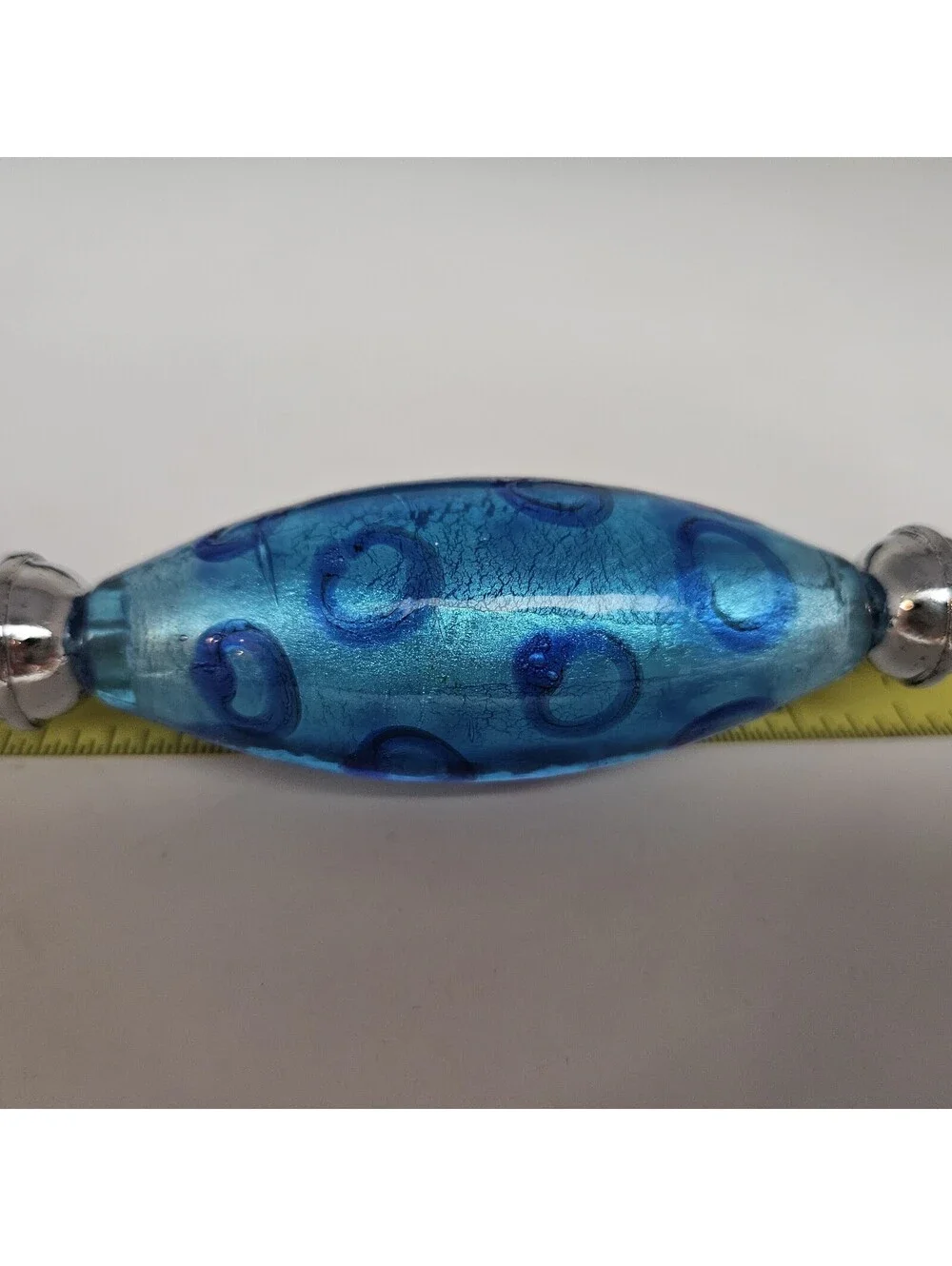 Cake Server Murano Style Art Glass Handle Blue & Silver 10